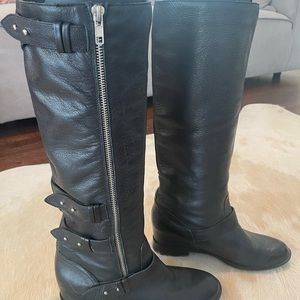 Dolce Vita black leather wedge tall boots with zipper accent